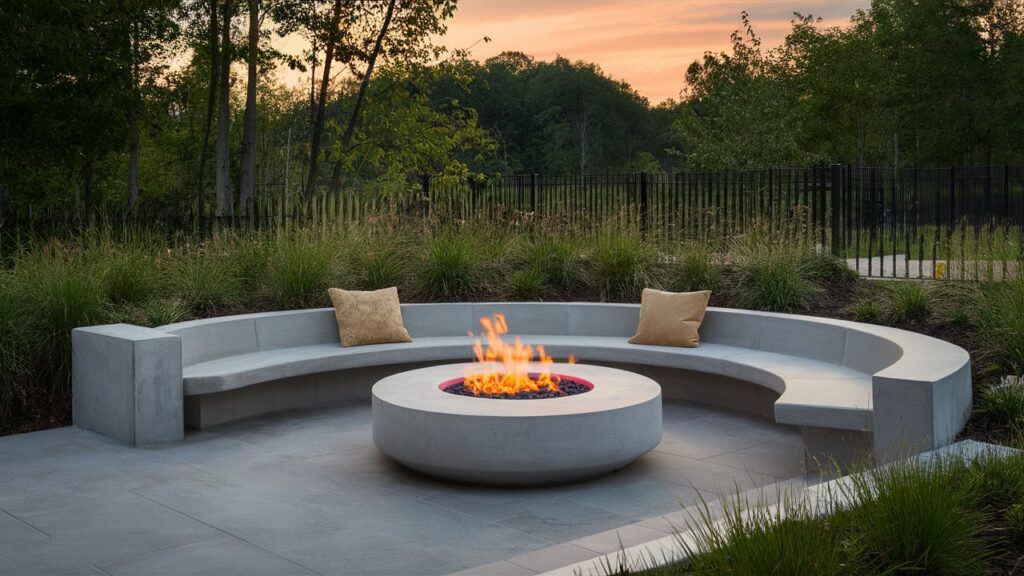 a built-in concrete fire pit for a sleek