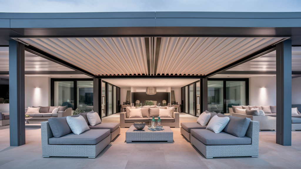 A Contemporary Covered Patio With A Retractable Roof