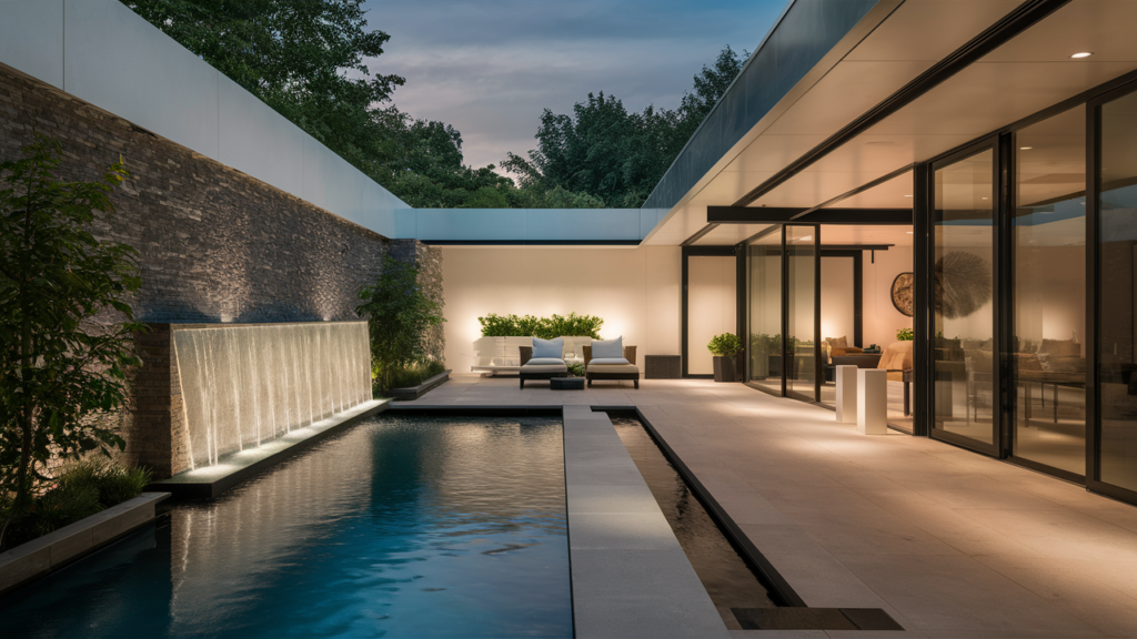 a sleek, contemporary water wall on your patio