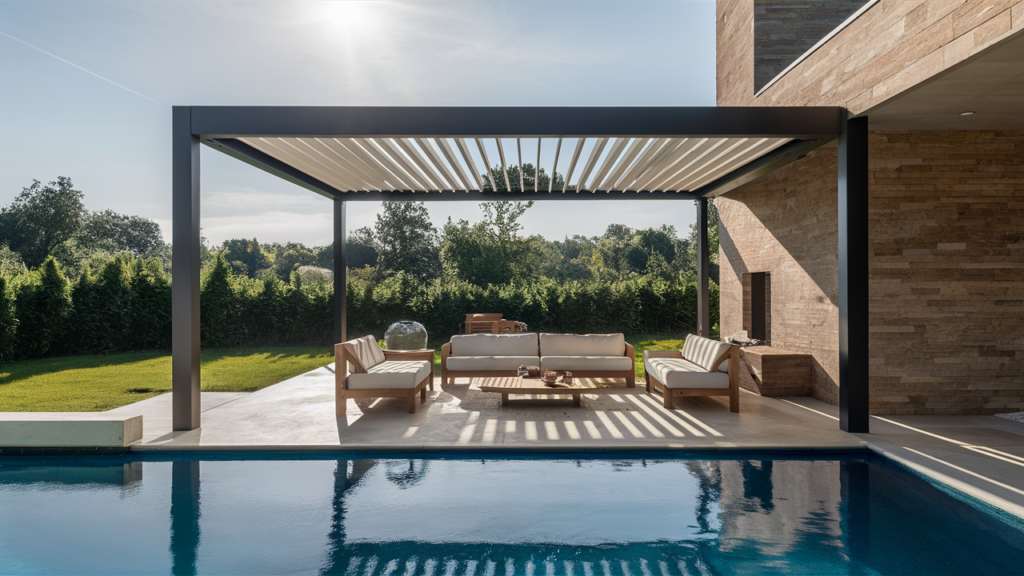 an open-air pergola with no sidewalls for maximum light and air circulation