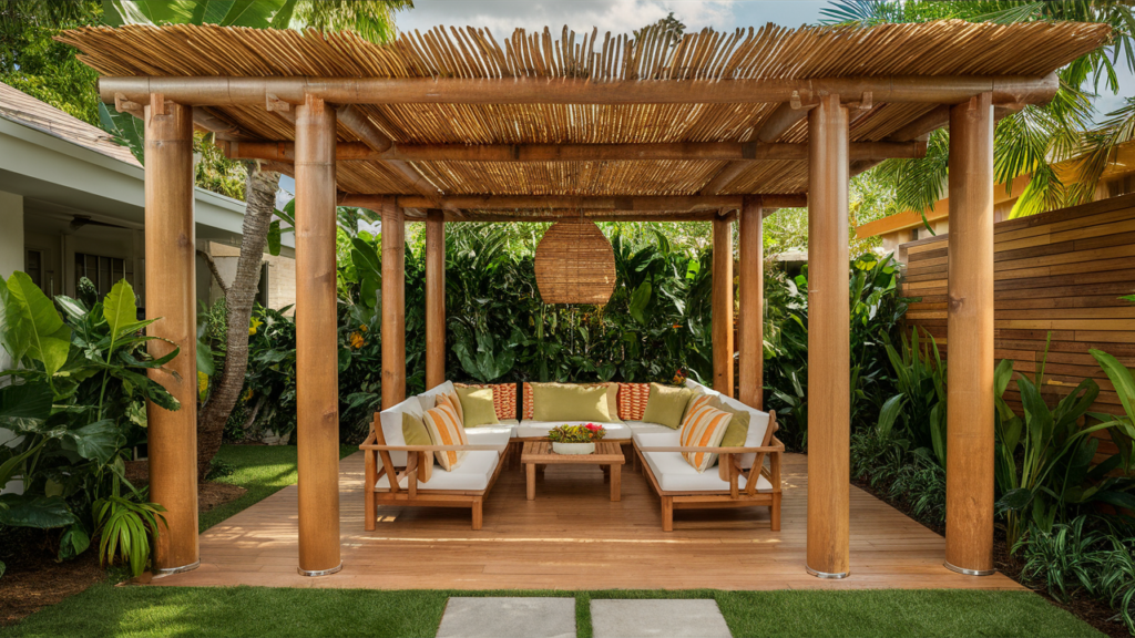 bamboo or wood with tropical accents