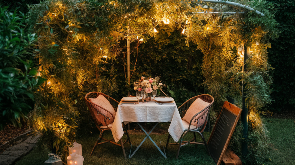 Dining Space With A Small Table, Lush Greenery