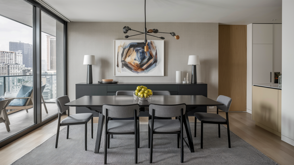 Dining Table In A Modern Apartment, Transforming From A Compact