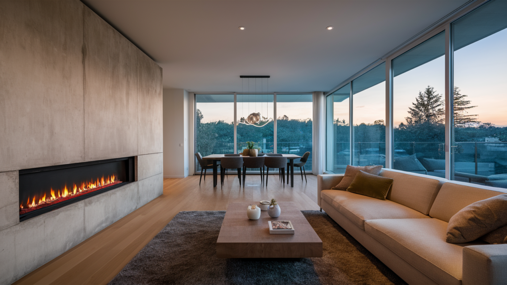 fireplace with a modern concrete surround