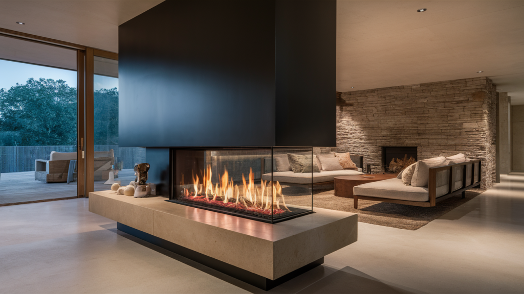 fireplace with sleek glass panels
