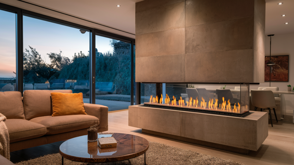 freestanding fireplace with an open design