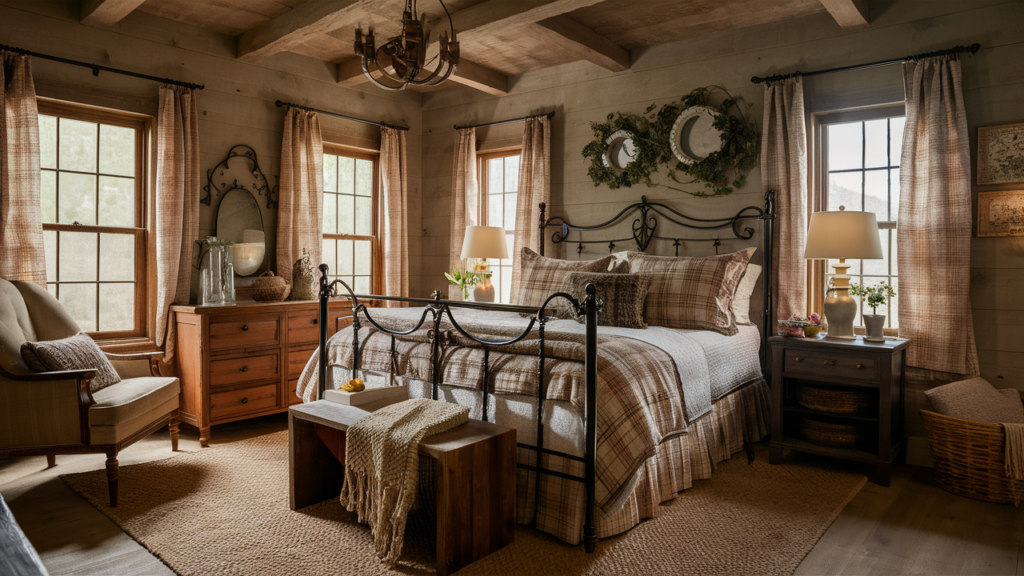 Guest Room Showcasing A Wrought Iron Bed