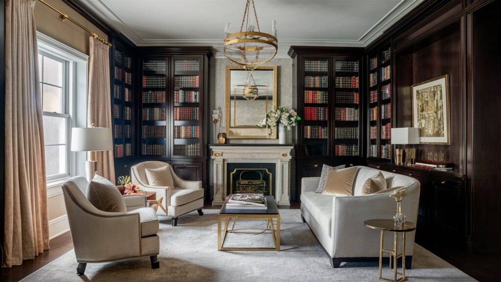 Guest Room With A Sophisticated Library Corner