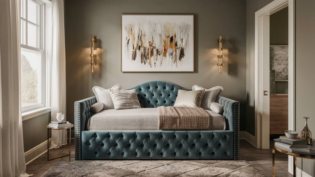 Guest Room With A Tufted Velvet Daybed