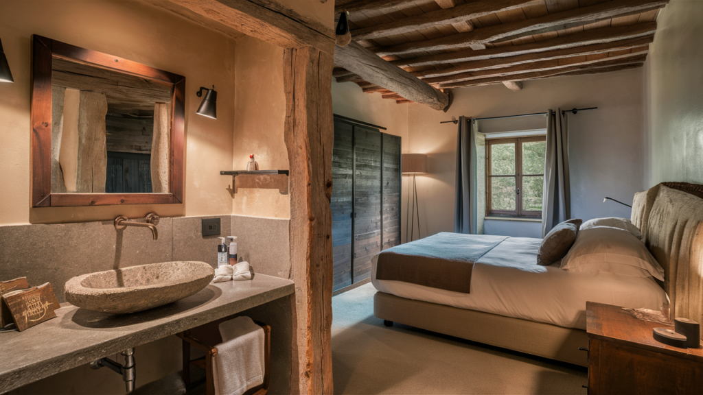 Guest Room With An En-suite Bathroom, Showcasing Wooden Beams