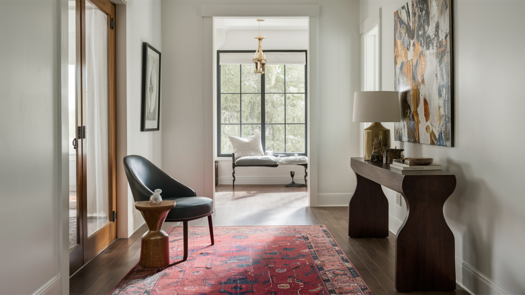 Hall Room With A Sleek, Modern Accent Chair