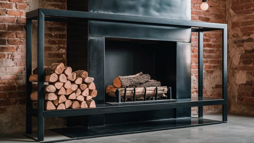 Industrial-chic Living Space Featuring A Black Steel Fireplace Frame