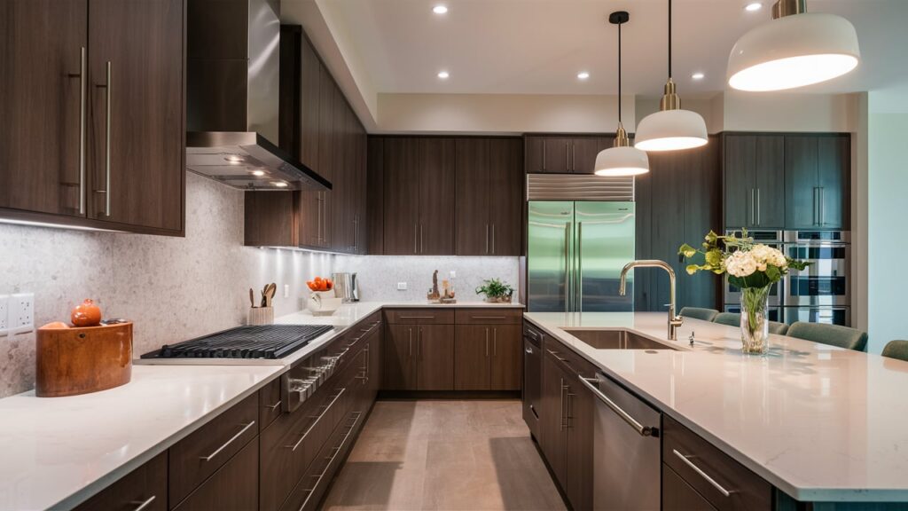 kitchen featuring under-cabinet linear lighting with a crisp