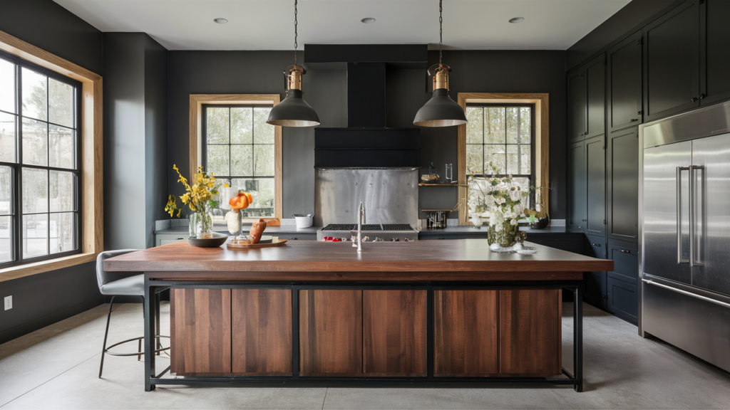 kitchen island featuring a wood top