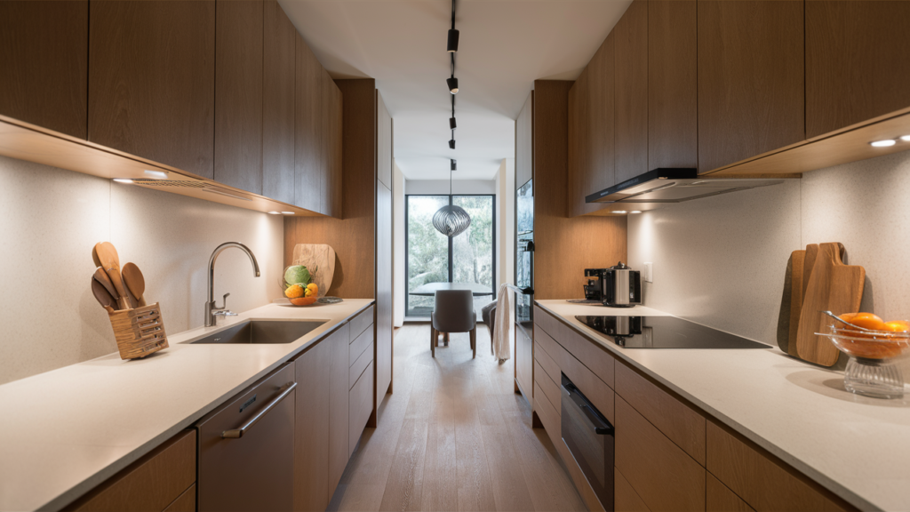 kitchen with a sleek, minimalist design streamlined cabinetry