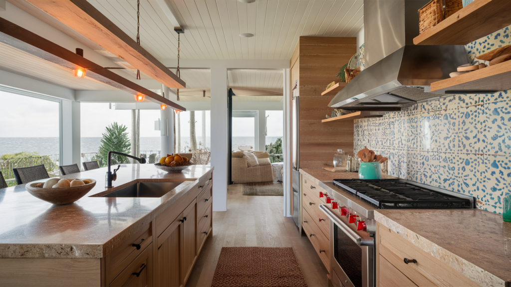 Kitchen With Countertops Made Of Recycled Seashell Composites