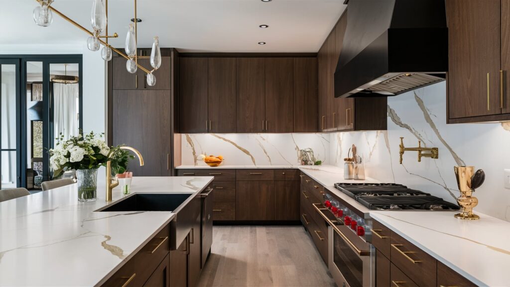 kitchen with white marble countertops