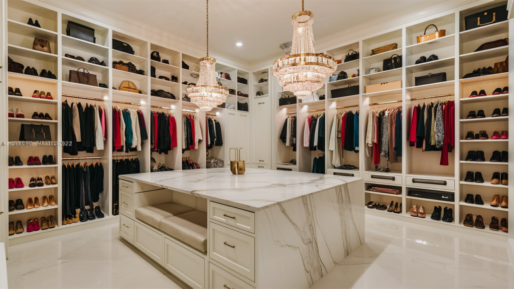 A Luxurious Walk-in Closet With Floor-to-ceiling Shelves