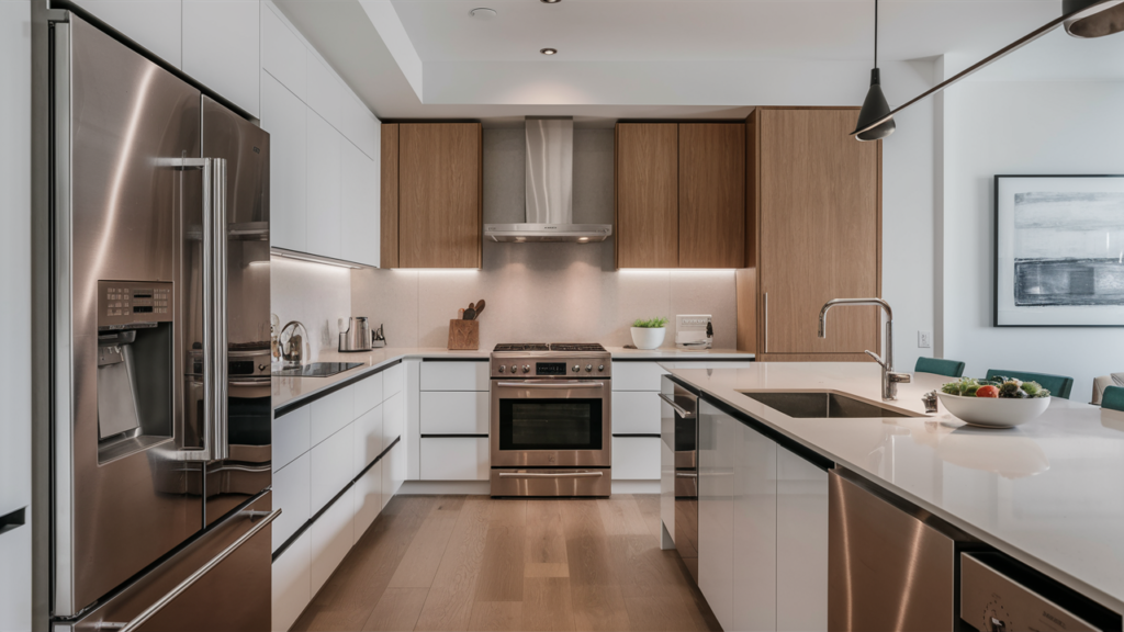 Modern Kitchen With Stainless Steel Energy-efficient Appliances