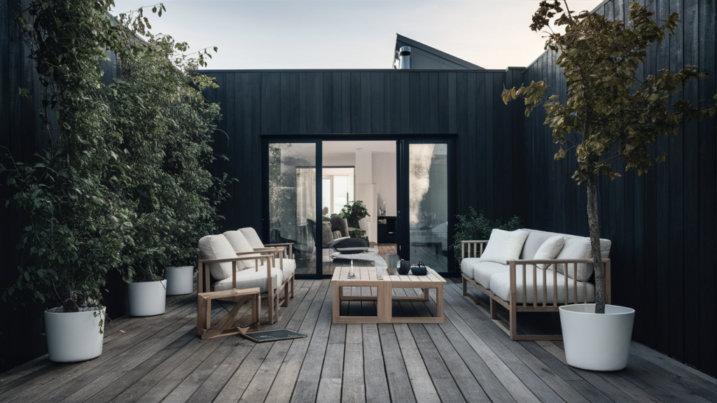 Inspired Minimalist Patio Featuring A Wooden Deck