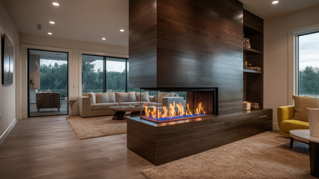 open fireplace that connects two rooms