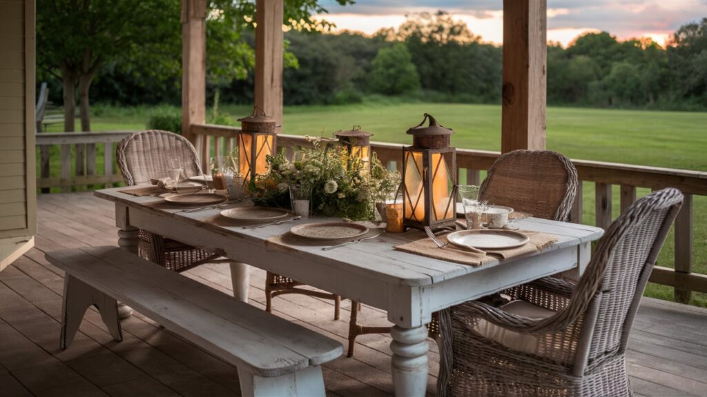 Patio With A Weathered Wooden Dining Table