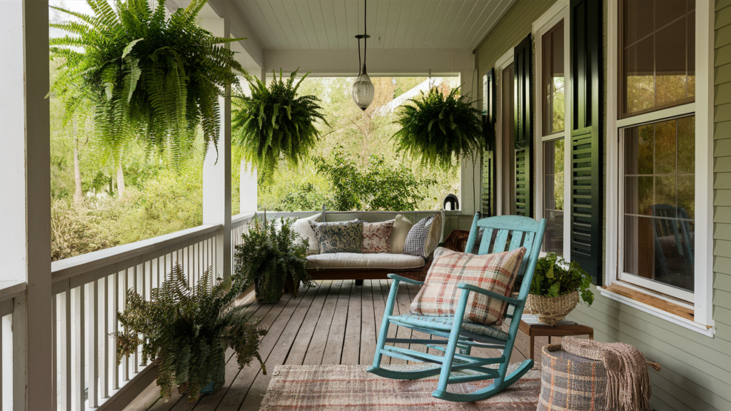 Porch-style Patio With Hanging Ferns