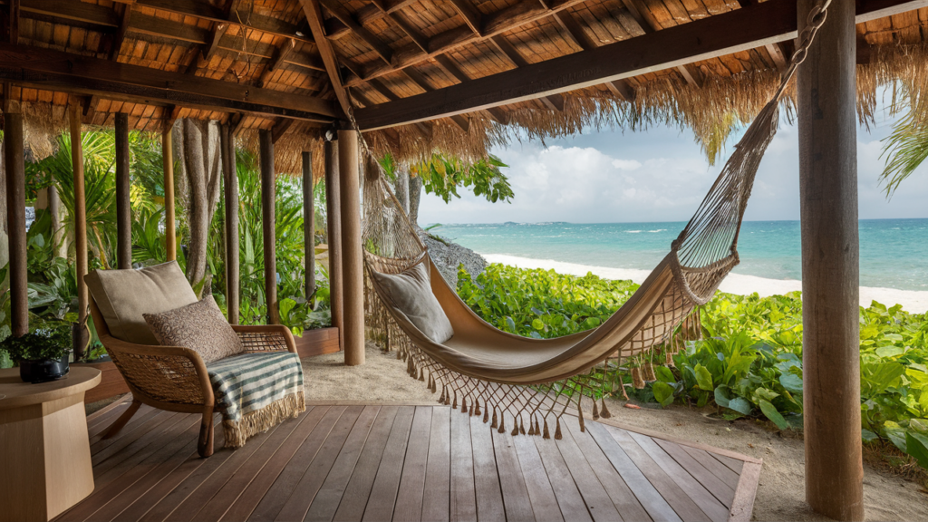 relaxing hammock or swing chair for a laid-back, beachy vibe