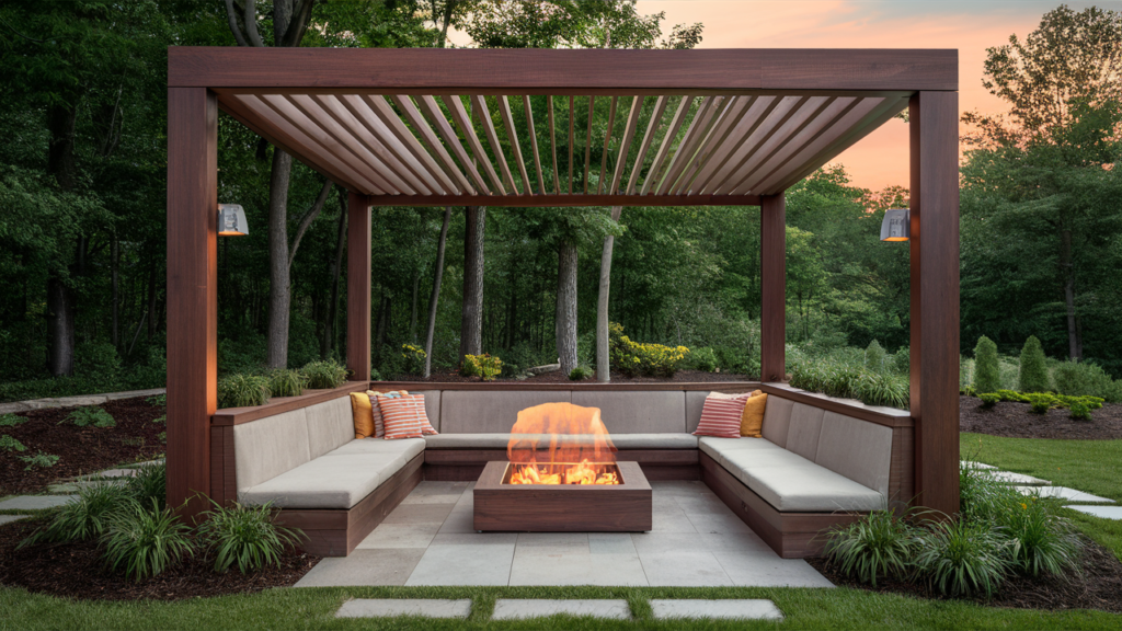 seating into the pergola structure for a cozy