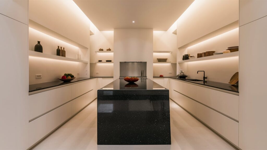 sleek and stylish minimalist kitchen with pure white walls