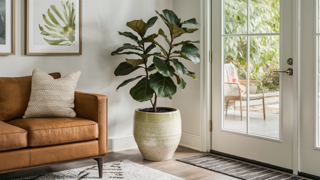 Statement Plants Like A Fiddle Leaf Fig In A Stylish Ceramic Pot Hall Room