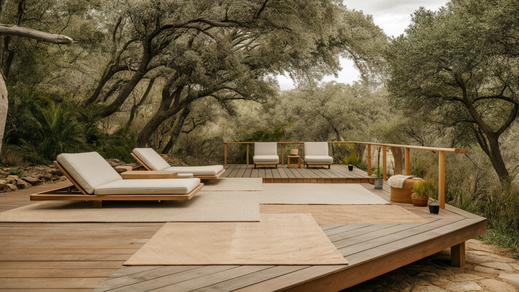 Wooden Platform Adorned With Minimalist Lounge Chairs