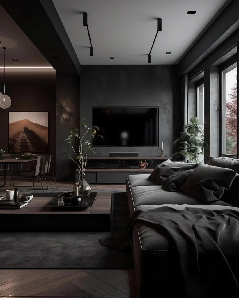 A Scandinavian-style Living Room In Charcoal Tones