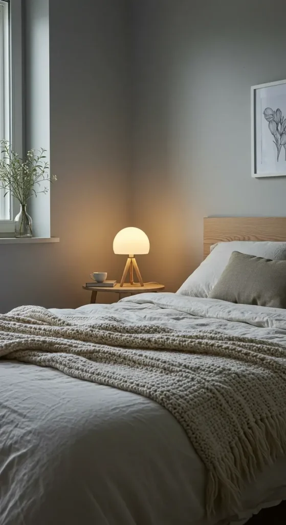 A Bedroom With Light Gray Walls