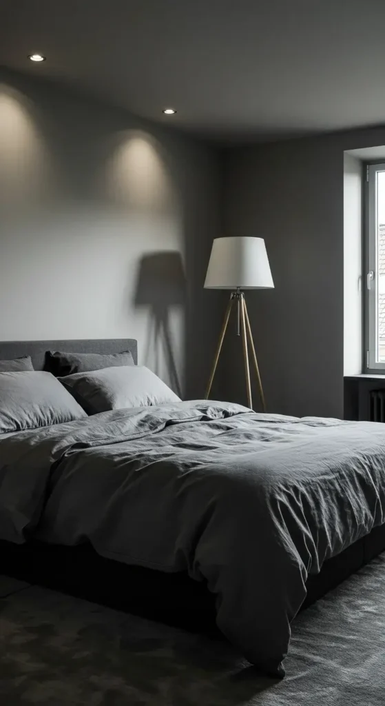 A Bedroom With Soft Gray Bedding