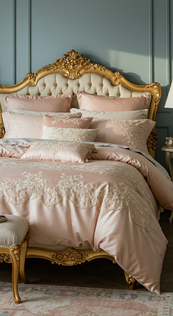 A Canopy Bed Featuring Floral-patterned