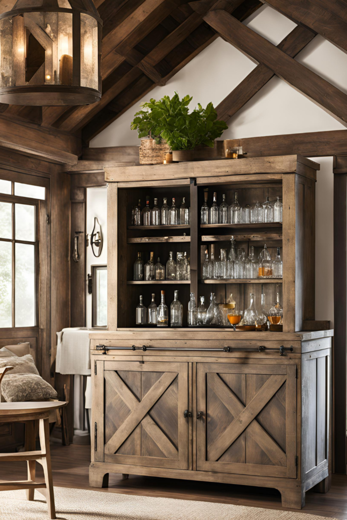 A Corner Bar Cabinet With Glass Shelves