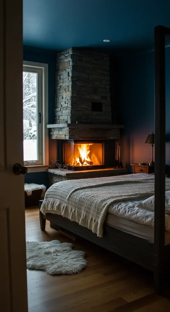 A Cozy Bedroom With A Fireplace