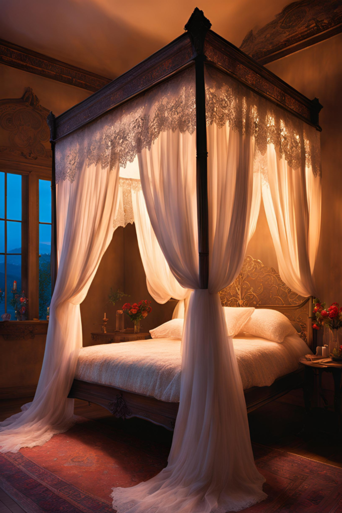 A Four-poster Bed With Embroidered