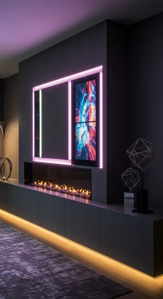 A Futuristic Mantle With Digital Art Frames