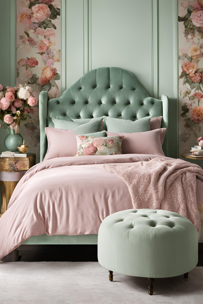 A High-backed Tufted Velvet Bed