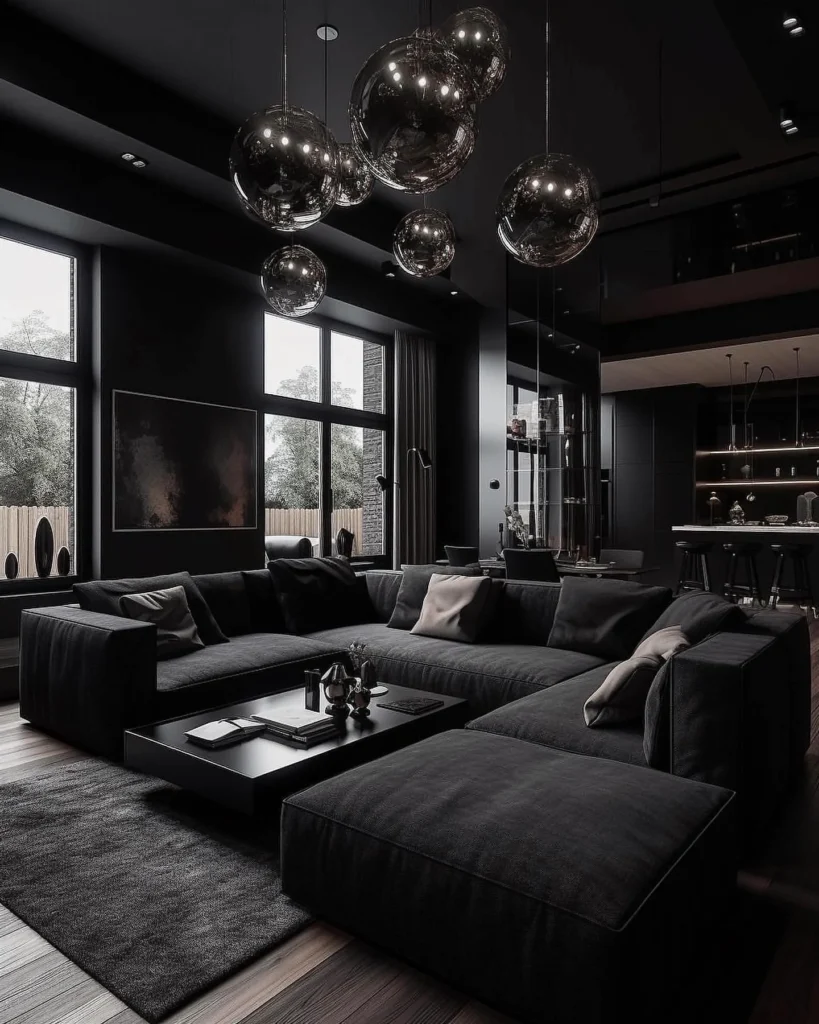 A Living Room With A Dark Accent Wall