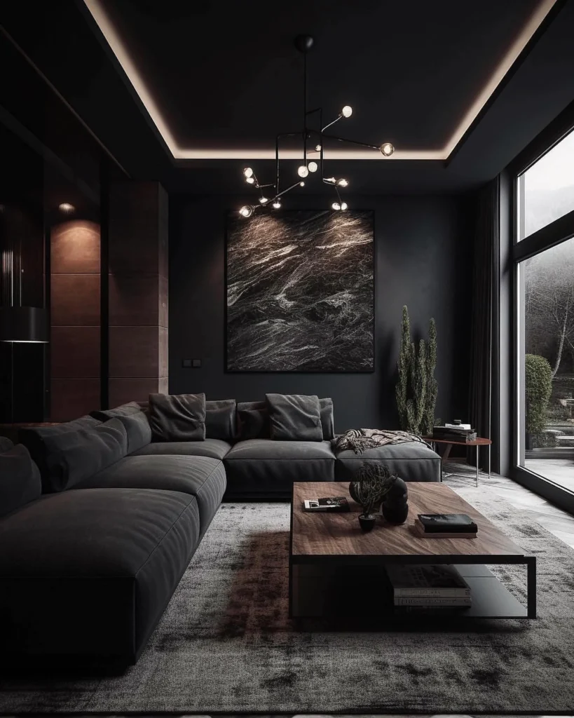 A Living Room With A Dark Wood Floor