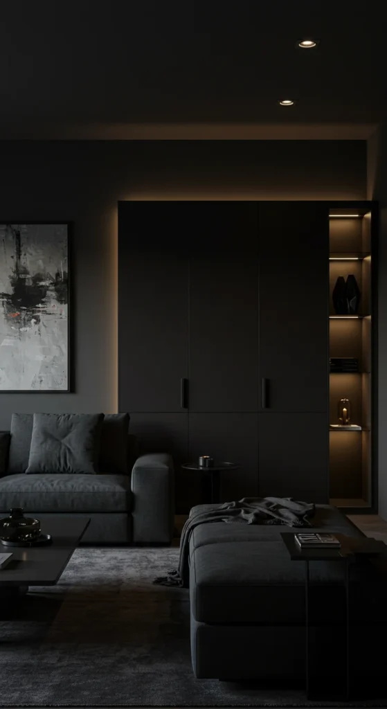 A Living Room With Black Walls