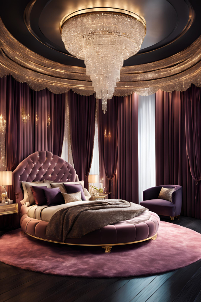 A Luxurious Bedroom With A Round Bed