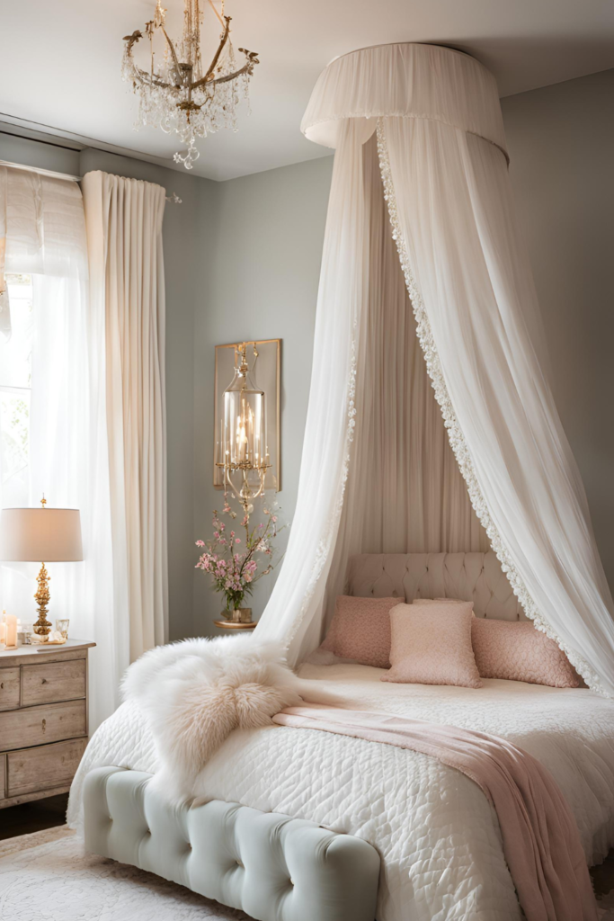 A Luxurious Princess Canopy Bed Draped