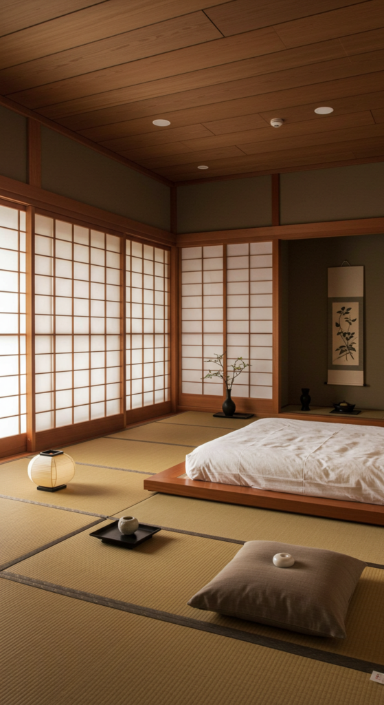 A Minimalist Bedroom In A Japanese Zen Style