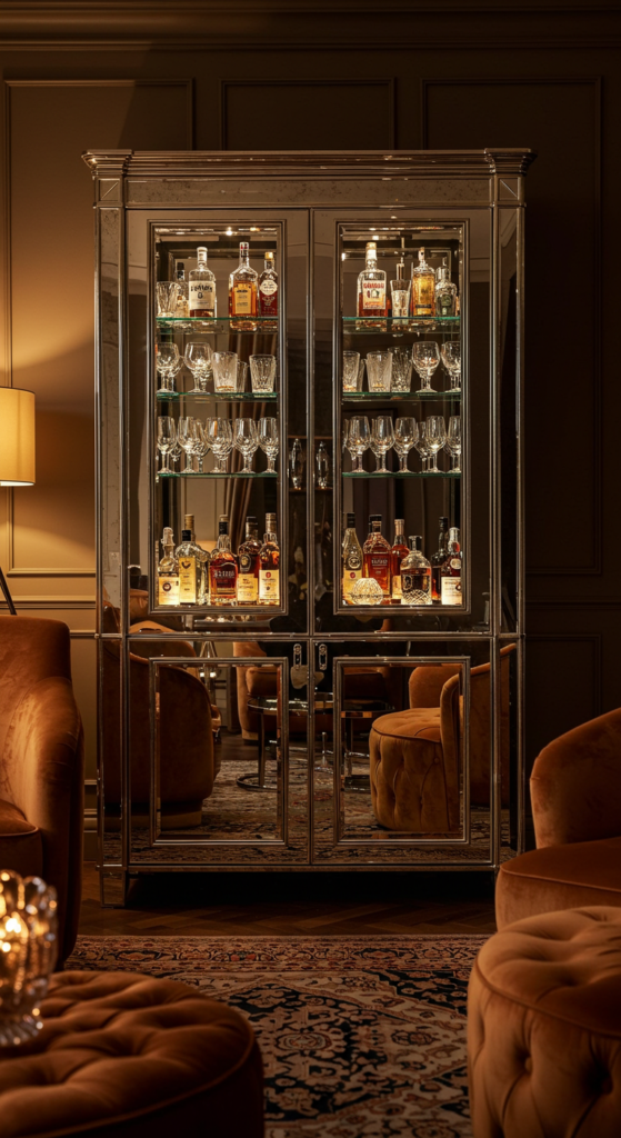 A Mirrored And Glass-fronted Bar Cabinet