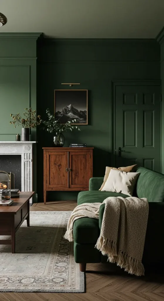 A modern dark living room with suede armchairs