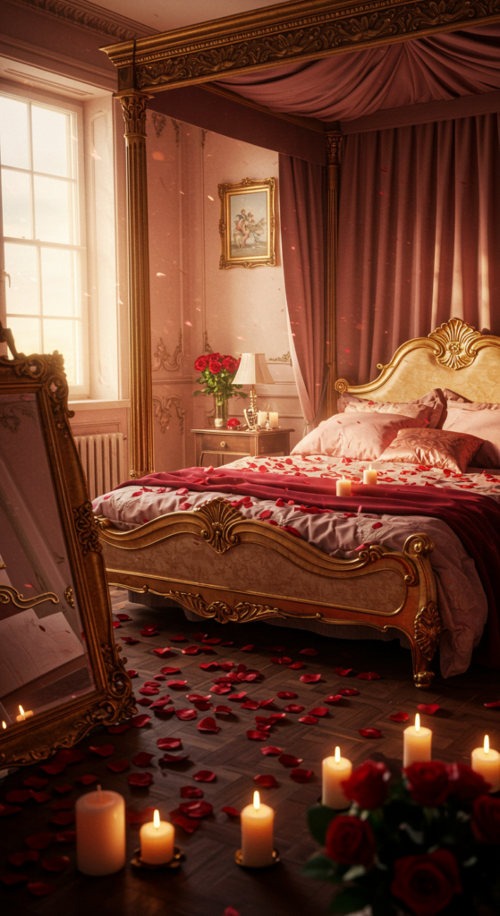 A Romantic Bedroom Featuring Red